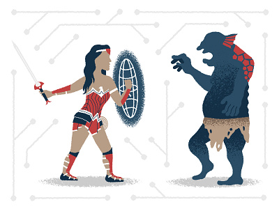 Wonder Woman Slams Trolls editorial illustration troll wonder woman