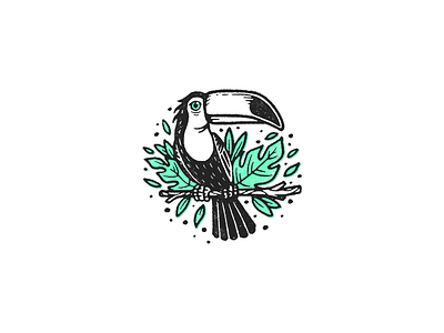 Tropical badge branding drawing hand drawn illustration jungle line logo patch toucan tropical