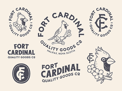 Fort Cardinal animal badge bird branding drawing hand drawn illustration lettering line work logo monogram patch