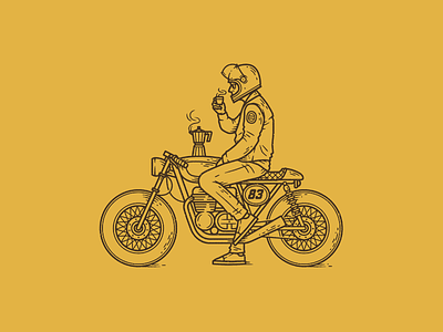 Café Racer badge bike branding cafe racer coffee drawing hand drawn illustration line work logo motorbike patch