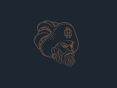 Pirate Captain badge barber beard branding drawing grooming hand drawn illustration line work logo patch pirate