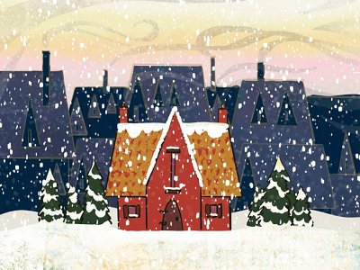 Xmas winter house illustration chimneys christmas illustration snow snowy town xmas