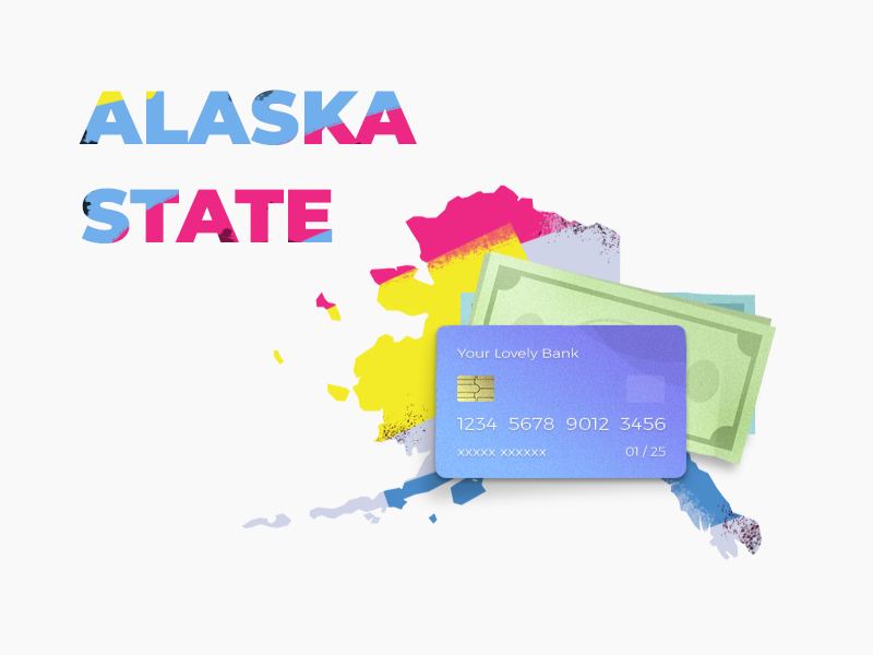 Alaska cash loan type dollar finance usa state alaska money credit card illustration