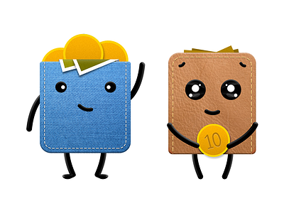 Wallet Friends bucks cash character coin credit economy finance gold hello hero hi illustration jeans leather loan money penny sweet wallet waving