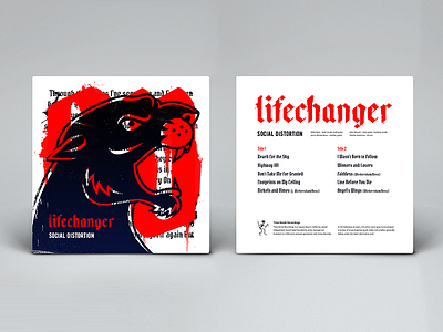 Lifechanger album cover, back aggressive album beast cover design fan art gothic illustration jaws lifechanger metal music panther punk rock social distortion tattoo type typografy vinyl