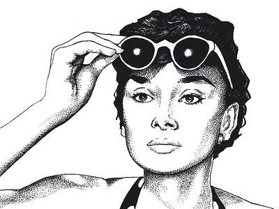 Audrey Hepburn 1953 drawing illustration ink ink drawing movies portrait