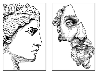 Ancient Greek (or Roman?) Sculptures drawing illustration ink ink drawing line art sculpture illustration sculptures