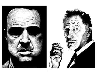 Marlon Brando & Vincent Price drawing drawings film illustration ink ink drawing line art movies portrait
