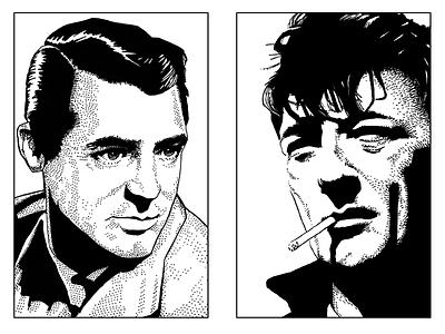 Cary Grant & Robert Motchum drawing film illustration ink ink drawing line art movies portrait
