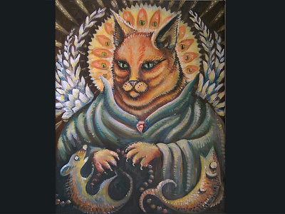Saint Waffle cat oil painting