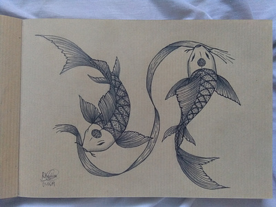 Pisces artph hand drawn illustration koi koi fish pisces tattoo zodiac