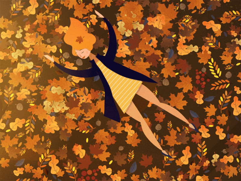 Fall 2d animation art deco autumn fall gif girl gold retro vector visa warm