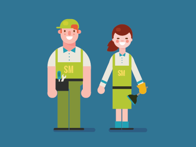 house workers boy character cleaning female flat girl house male vector worker