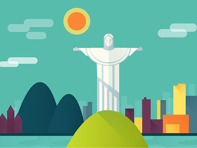 Rio brazil christ city illustration landscape mobile rio de janeiro town travel ui vector web