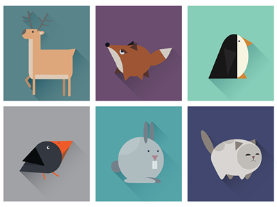Geometric Animal Icons aminals character flat geometric graphic icon illustration long shadow pets ui vector web