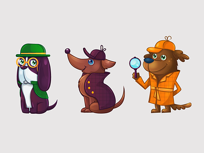 Dogs detectives art cartoon character dog game illustration ios ipad vector