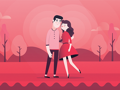 In love boy character couple girl google play illustration love mobile pink romantic vector web