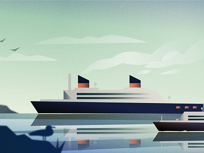 Ship illustration liner ocean retro sea ship traveling vector
