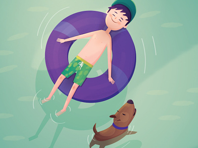 Sunny days book boy character child childhood dog illustration pool sea summer swim water