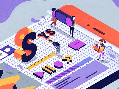 Design System design editorial grid illustration isometric isometry mobile people system ui