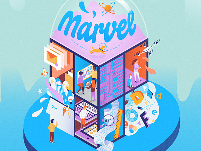 Funhouse house illustration innovations isometric marvel people team ui vector web workspace