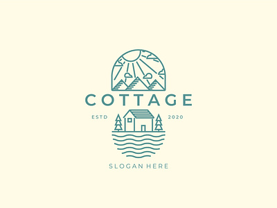 Line art cottage logo vector illustration design