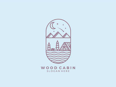 line art cabin logo design, vector illustration