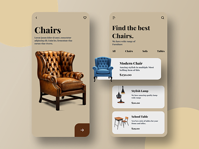 Furniture Shop App app branding chair clean clean ui daily ui design furniture furniture app furniture design mobile mobile ui ui ui design ux ux ui