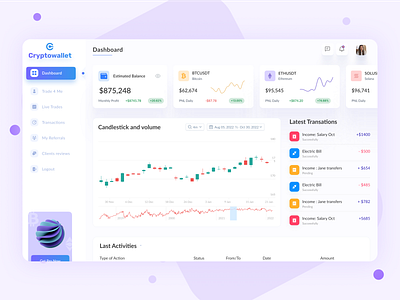 Crypto Wallet Dashboard Design bitcoin branding clean ui concept crypto crypto wallet daily ui dashboard design design graphic design illustration minimal trading ui ux vector wallet web web app web design