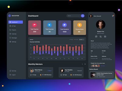 Education Platform - Dashboard UI Design (Dark Mode) branding clean ui concept courses daily ui dashboard dashboard design design e learning e learning education education app education platform learning online school student ui university ux webdesign