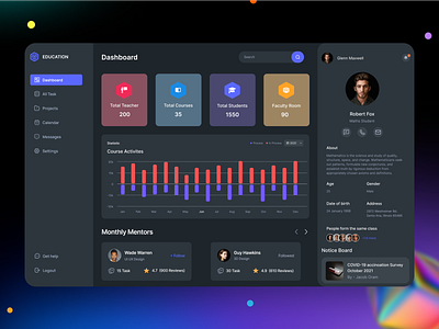 Education Platform - Dashboard UI Design (Dark Mode)