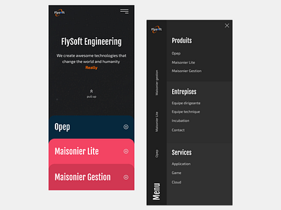 Home page & Menu - Flysoft engineering Website design flysoft landing page template ui ux website