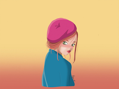 French girl art digitalart french girl gradient hat illustration procreate