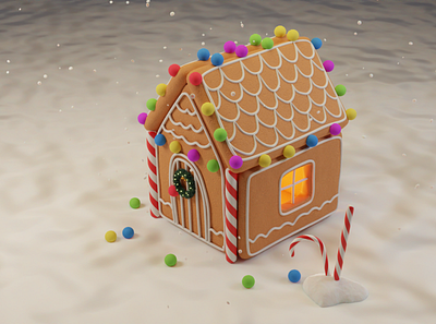 Gingerbread House 3d 3drendering blender blender3d candy canes christmas decorations cycles gingerbread gingerbread house modeling polygon runaway snow sweets