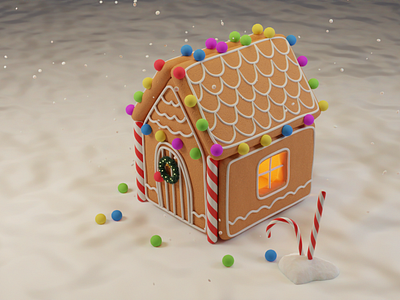 Gingerbread House 3d 3drendering blender blender3d candy canes christmas decorations cycles gingerbread gingerbread house modeling polygon runaway snow sweets