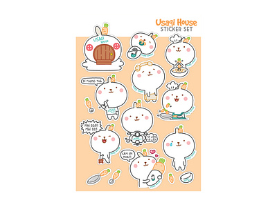 Usagi House sticker set cute emotion illustration sticker