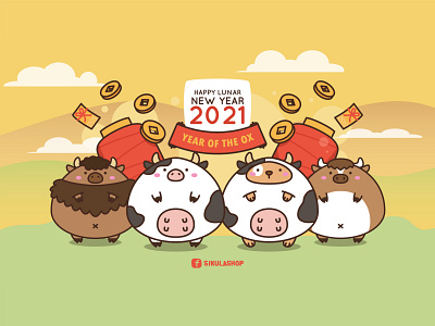 Happy Lunar New Year 2021 cow cute happy new year 2021 illustration ox