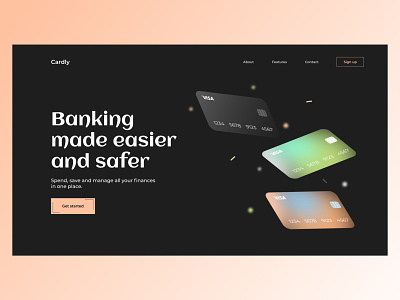 Banking Landing page banking card card design creditcard debit card design ecommerce figma finance finances fintech landing landing page minimal money payment payments ui wallet web