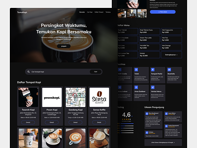 TemuKopi - Coffee Shop Landing Page clean coffee coffee shop dark mode dark theme dark ui design kopi ui uidesign web design website website design