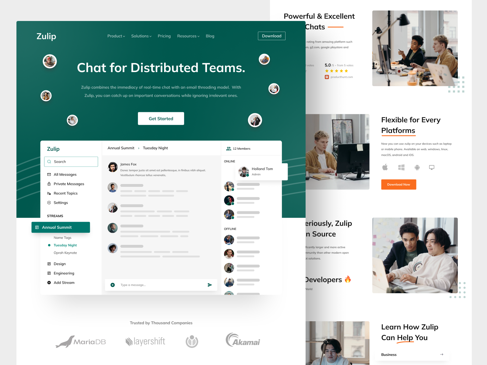 Zulip Redesign - Team Chat Messenger Landing Page by Emir Abiyyu for ...