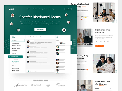 Zulip Redesign - Team Chat Messenger Landing Page chat teams chat web chat web application chatbot chats chatting clean dashboard design header inbox landing page messenger team ui uidesign web web design website website design