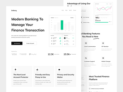 Debang - Banking Landing Page bank banking budget clean design digital banking finance financial fintech minimalist money payment transaction ui uidesign wallet web design website design white