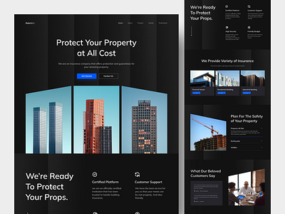 Asurans - Property Insurance Landing Page apartment building clean company construction design dropdown header hero section insurance landing page properties property real estate ui uidesign web web design website website design