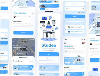 Studee Online Course app book branding class course design flat graphic design illustration learning school student study typography ui ux vector