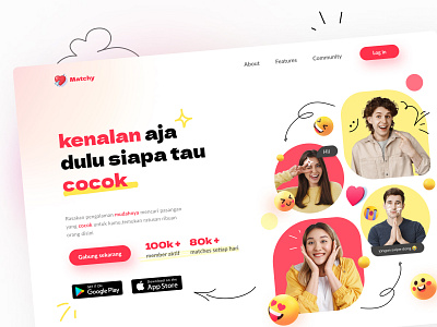 Matchy - Dating web app application branding dating dating app design graphic design illustration landing page meet mobile popular typography ui ux web