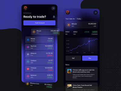 Crypto Exchange Wallet Mobile App app banking bitcoin blockchain card chart crypto wallet cryptocurrency dark dark app finance graphic invest minimal mobile mobile app mobile ui trading ux wallet