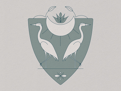 'Crane' Shield badge bird brand identity branding crane egret illustration lineart logo royal shield