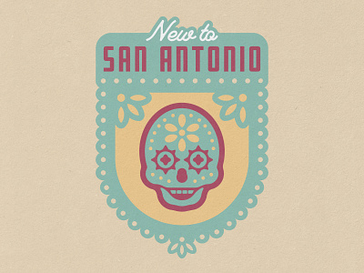 'New to San Antonio' Branding badge brand identity branding city design illustration logo mexican papel picado san antonio skull texas tourism travel
