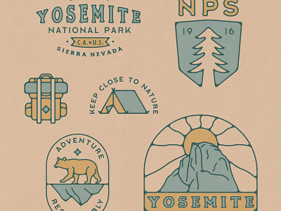 Yosemite National Park Branding, 2021 badge branding camping explore half dome hiking illustration national park national parks nature nps outdoors parks yosemite yosemite national park