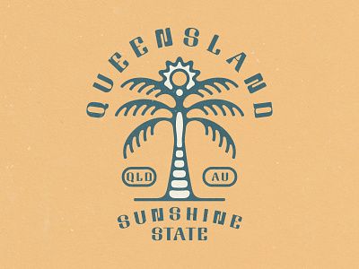 Queensland, Australia Badge, 2022 aussie australia badge brand identity branding design illustration logo palm tree queensland sunshine sunshine state tourism travel